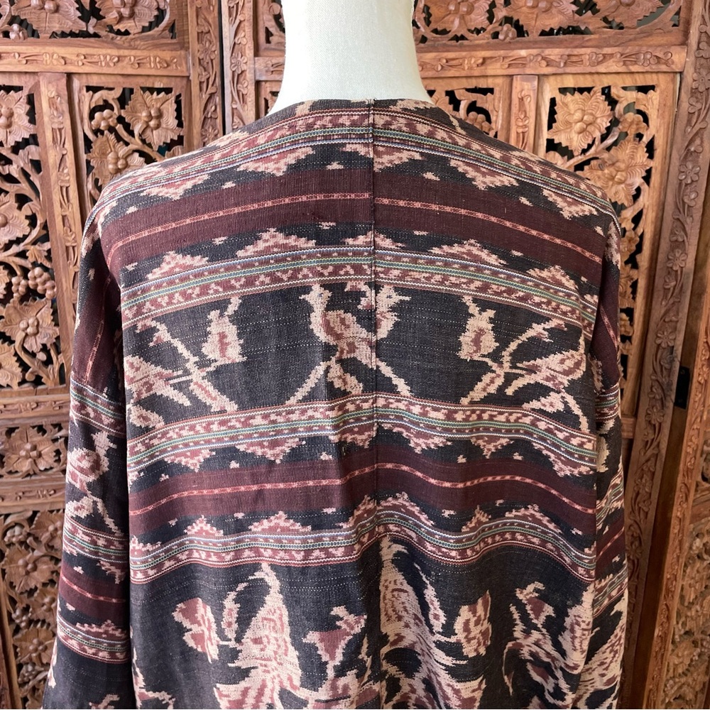 Vintage Cerimonial Indonesian Woven Ikat Boho Patterned Button Front Jacket - Picture 6 of 13